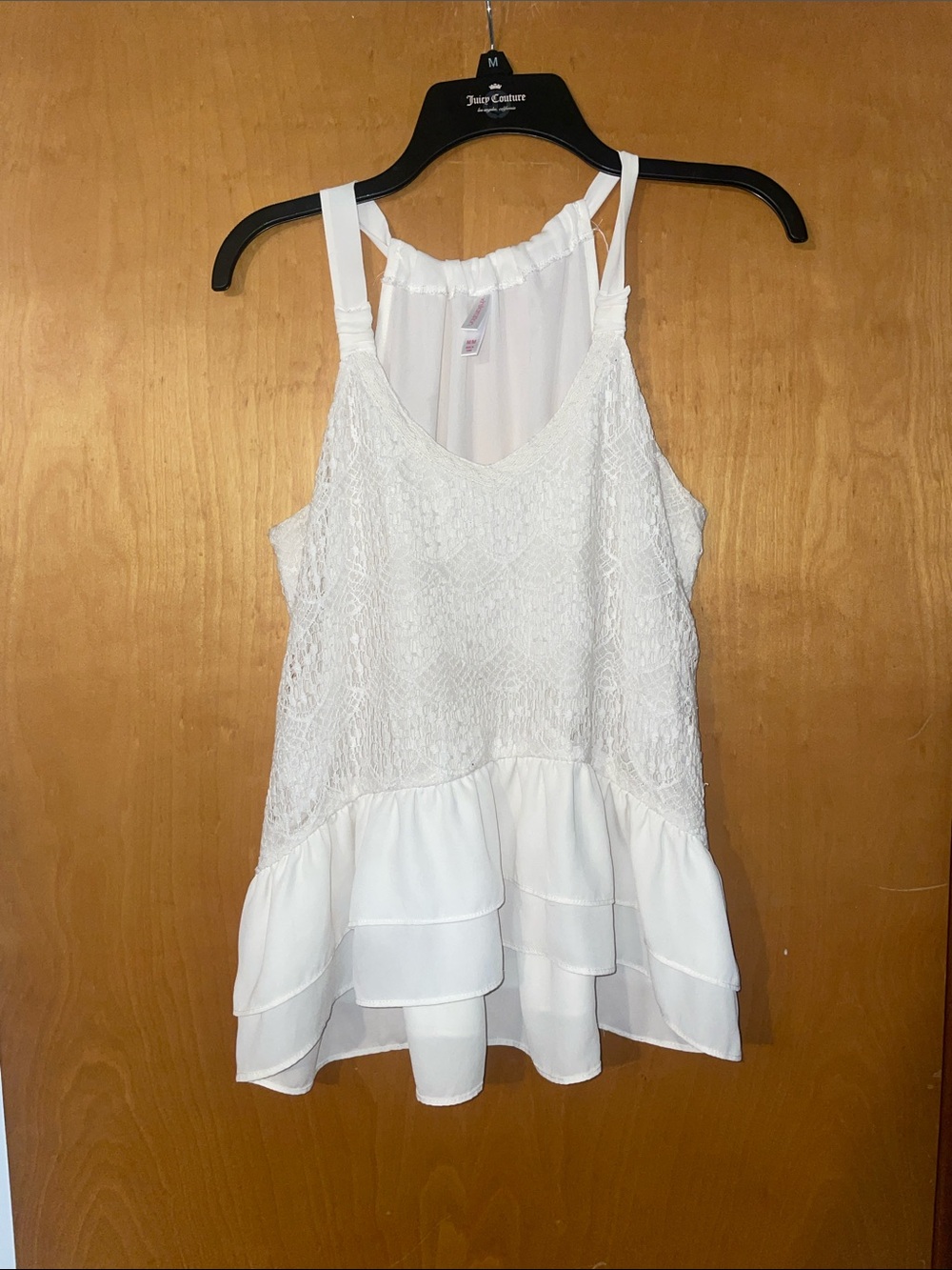 Women's White Lace Ruffle Tank Top size medium